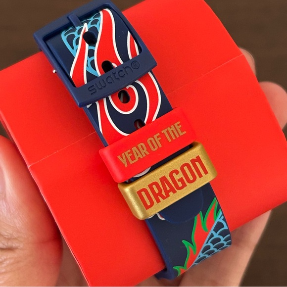 NEW Swatch Year of the Dragon Watch Red Blue Swiss Chinese Dragon in Waves Swiss - Picture 3 of 9